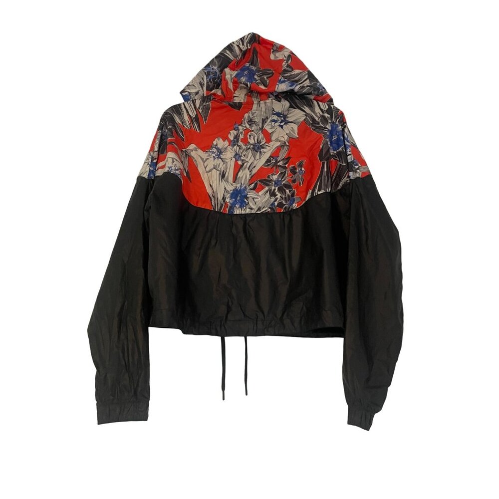Nike Women's Floral Windbreaker Jacket 1X Black Red Blue Crop - Picture 9 of 10